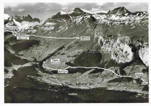 AK / Ansichtskarte Flims GR Sagneshuette Nagienshuette Naraus Foppa Spatligna Scheia Fidaz Hoehenweg Bergpanorama Schnee