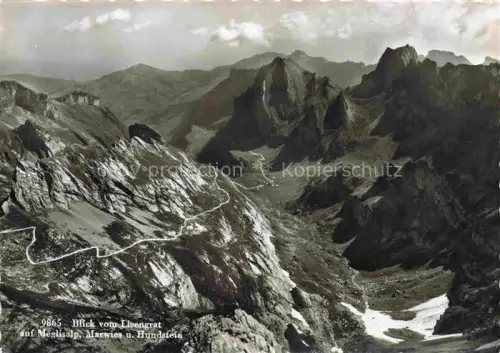 AK / Ansichtskarte Meglisalp Megglisalp 1520m Altmann Saentis AR Lisengrat Marwies Hundstein Saentis Bergpanorama Felsen Schnee Alp