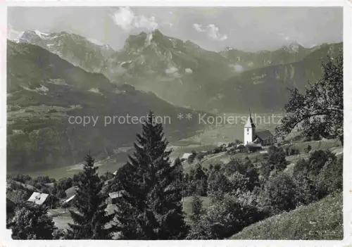 AK / Ansichtskarte Amden Walensee SG Glaernisch Kirche Tal Berge Wald Wiesen Dorf Luftkurort