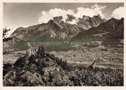 AK / Ansichtskarte Maienfeld Mayenfeld GR Ruine-Wartenstein Falknis Rheintal Berge Burgruine Dorf Tal