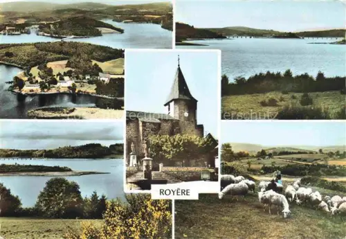 AK / Ansichtskarte Royere-de-Vassiviere AUBUssON 23 Creuse Lac-de-Vassivière Kirche Stausee Schafe Huegel Campingplatz Landschaft