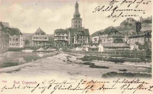 AK / Ansichtskarte BAD KREUZNACH Rheinland-Pfalz Nahe Bruecke Kirchturm Stadtansicht Haeuser Burgruine Weinberge