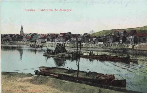 AK / Ansichtskarte Seraing Liege Belgie Maas Jemeppe Fluss Lastkaehne Kirchturm Stadtpanorama handkoloriert