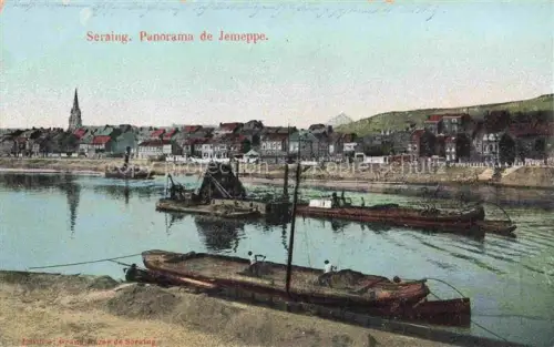 AK / Ansichtskarte Seraing Liege Belgie Maas Jemeppe Fluss Lastkaehne Kirchturm Stadtpanorama handkoloriert