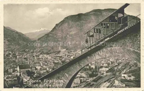 AK / Ansichtskarte Bozen  BOLZANO Suedtirol IT Virglbahn Standseilbahn Stadtpanorama Blick-auf-die-Stadt Alpen Berge Tal Kirche