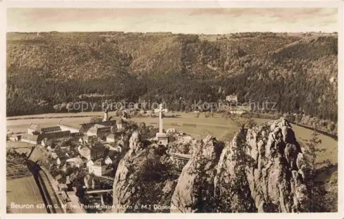 AK / Ansichtskarte Beuron Donautal Donautal Kloster Petersfelsen Kreuz Tal Wald Felsen Panorama