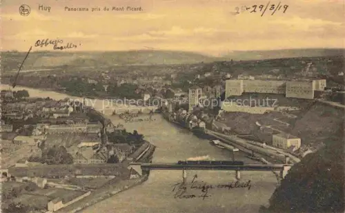 AK / Ansichtskarte Huy Hoei Liege Belgie Mont-Picard Maas Fluss Bruecke Panorama Stadt Citadelle Industrie