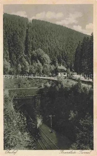 AK / Ansichtskarte Oberhof Thueringen Brandleite-Tunnel Eisenbahn Dampflokomotive Wald Nadelwald Viadukt Haus