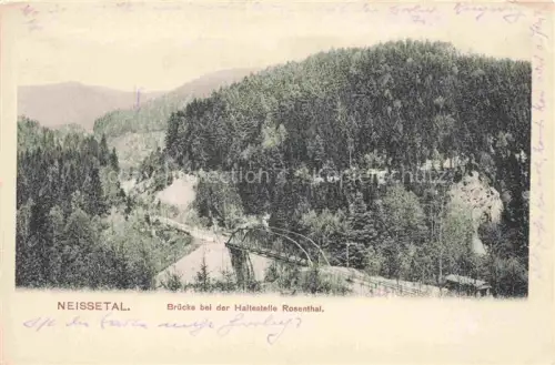 AK / Ansichtskarte Neissetal Hirschfelde Sachsen Haltestelle-Rosenthal Bruecke Eisenbahnbruecke Neisse Tal Wald Nadelwald