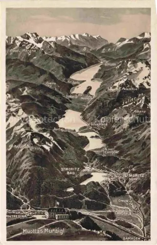 AK / Ansichtskarte Muottas Muragl Muottas Murail 2453m GR Muottas-Muragl Vogelschau Oberengadin Seen Berge St-Moritz Pontresina Fliegeraufnahme