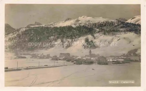 AK / Ansichtskarte Celerina Maloja GR Winterlandschaft Dorf Kirchturm Schnee Berge Wald Tal
