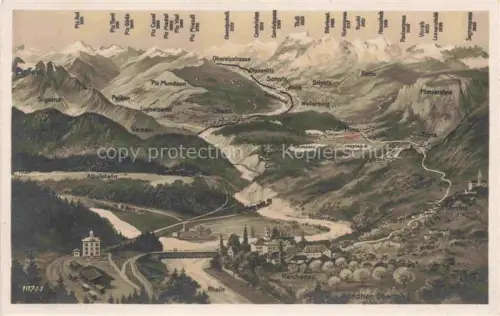 AK / Ansichtskarte Reichenau-Tamins Imboden GR Buendner-Oberland Panoramakarte Vorderrhein Rhein Albulabahn Berge Dissentis Flims