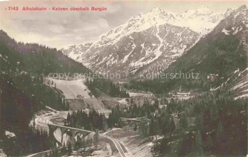 AK / Ansichtskarte Berguen Bravuogn Albula GR Albulabahn Kehren Viadukt Eisenbahn Tal Berge Wald Serpentinen Albula