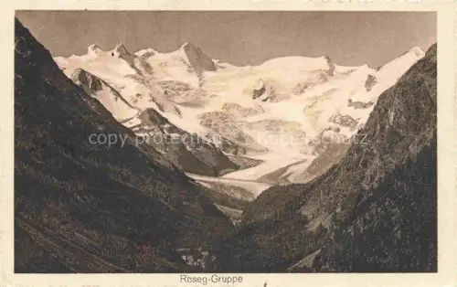 AK / Ansichtskarte Roseggruppe Roseg Rosegg GR Roseg-Gruppe Gletscher Berge Schnee Tal Wald Engadin Pontresina
