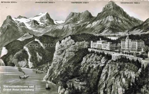 AK / Ansichtskarte Seelisberg UR Grand-Hotel-Seelisberg Vierwaldstaettersee Ruetli Bauen Gitschenen Urirotstock Berge See Dampfschiff