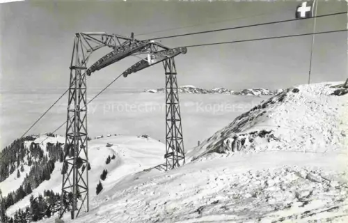 AK / Ansichtskarte Klewenalp 1748m Beckenried NW Klewenalp Rigi-Kulm Skilift Seilbahn Winter Schnee Schweizer-Fahne Nebelmeer