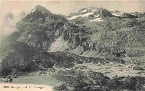 AK / Ansichtskarte Maloja GR Piz-Lunghin Maloja-Pass Oberengadin Berge Gletscher Ortschaft