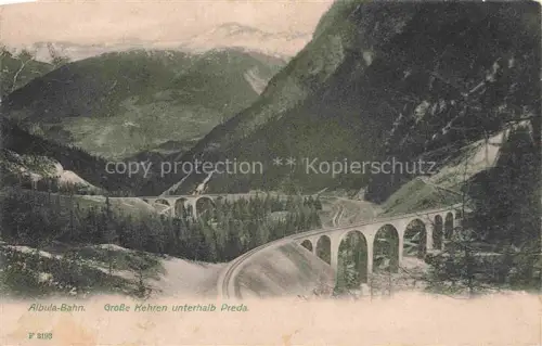 AK / Ansichtskarte Preda Albula GR Albula-Bahn Kehren Viadukt Eisenbahn Bergtal Wald Serpentinen