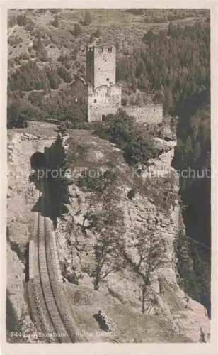 AK / Ansichtskarte Ruine Campi Albulabahn GR Albula-Bahn Ruine-Campi Burgruine Turm Schienen Felsen Wald