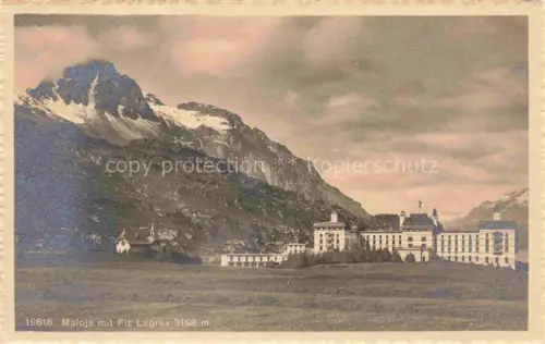 AK / Ansichtskarte Maloja GR Piz-Lagrev Hotel Kirche Bergpanorama Wiese Schnee