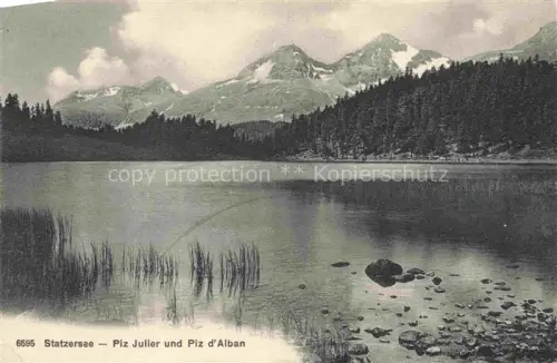 AK / Ansichtskarte Statzersee St Moritz Maloja GR Statzersee Piz-Julier Piz-d Alban See Berge Wald Schnee Schilf