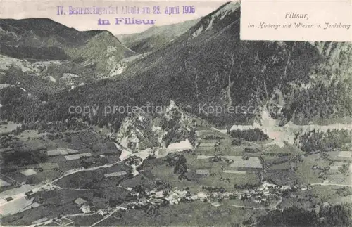 AK / Ansichtskarte Filisur Albula GR Bezirkssaengerfest Wiesen Jenisberg Bergpanorama Tal Wald Dorf