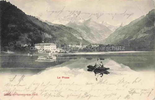 AK / Ansichtskarte Le Prese BERNINA GR Le-Prese See Ruderboot Berghotel Berge Alpen Tal Spiegelung