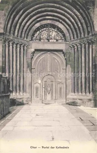 AK / Ansichtskarte CHUR Coire GR Portal Kathedrale Romanisch Tympanon Rundbogen Saeulen Kirchenportal