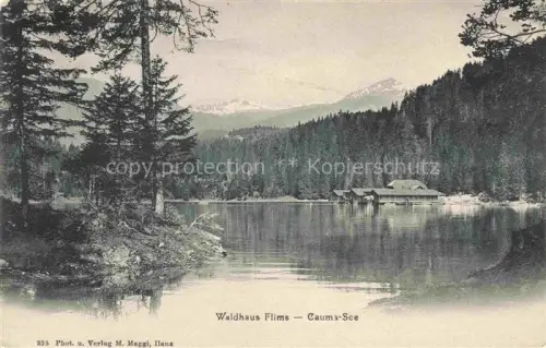 AK / Ansichtskarte Waldhaus Flims GR Caumasee See Tannenwald Bergpanorama Bootshaus Spiegelung Waldhaus-Flims