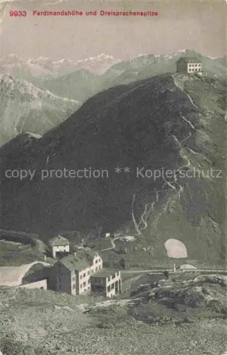 AK / Ansichtskarte Dreisprachenspitze Ferdinandshoehe Dreisprachenspitze Berghotel Alpenhotel Gipfel Bergpfad Ortlergruppe Alpen