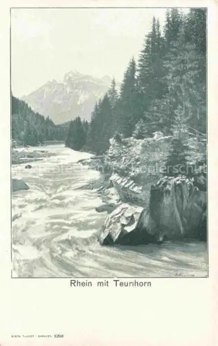 AK / Ansichtskarte Teurihorn 2973m Andeer GR Teurihorn Rhein Fluss Stromschnellen Felsen Tannen Berglandschaft Samaden