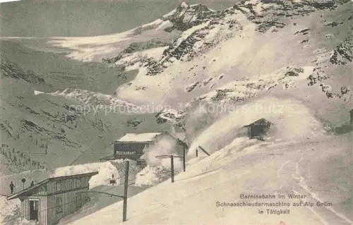 AK / Ansichtskarte Alp Gruem Bernina GR Alp-Gruem Berninabahn Schneeschleudermaschine Winter Restaurant Schnee Bergstation Rothorn