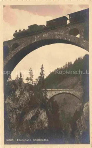 AK / Ansichtskarte Solis GR Solisbruecke Albulabahn Eisenbahn Viadukt Dampfzug Schlucht Tannen Steinbogen