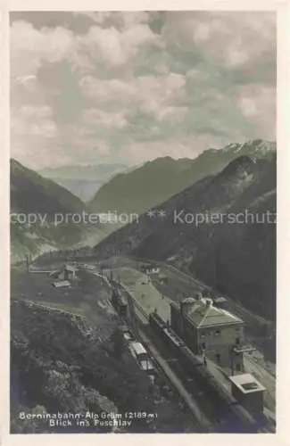 AK / Ansichtskarte Alp Gruem Bernina GR Alp-Gruem Berninabahn Puschlav Bahnhof Tal See Berge Schleife