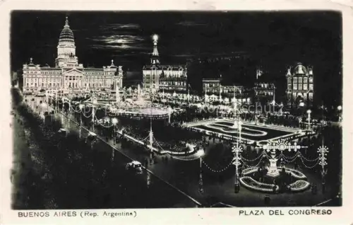 AK / Ansichtskarte BUENOS AIRES Argentina Plaza-del-Congreso Kongress Nachtaufnahme Park Brunnen Laternen Denkmal