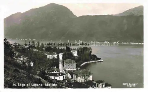 AK / Ansichtskarte Melide Lago di Lugano TI Lago-di-Lugano See Villen Berge Ufer