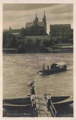 AK / Ansichtskarte BASEL BS Pfalz Muenster Rhein Faehre Boot Frauen Kathedrale Ufer