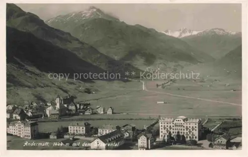 AK / Ansichtskarte Andermatt UR Urserental Bergtal Kirche Hotel Alpenpanorama Gletscher Dorf