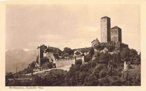 AK / Ansichtskarte BELLINZONA TI Castello-Uri Burg Turm Zinnen Huegel Berge Weinberge Mauern