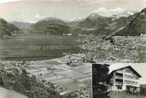 AK / Ansichtskarte Buergenstock Vierwaldstaettersee NW Ferien-Haus-Egg Vierwaldstaettersee Bergpanorama Wiesen Felder Ferienpension Alpen Pension