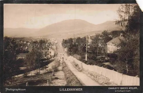 AK / Ansichtskarte Lillehammer Norge Strasse Haeuser Berge Tal Birken Weg Stadtansicht Charlotte-Barths-Atelier