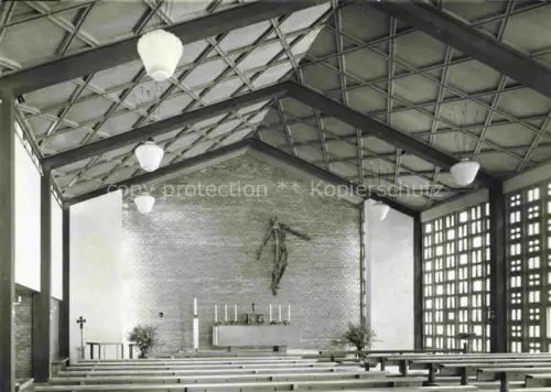 AK / Ansichtskarte BASEL BS Chapelle-du-Sacré-Coeur Kircheninneres Altar Kruzifix Kirchenbaenke Betondecke Ziegelmauer G-Schneider