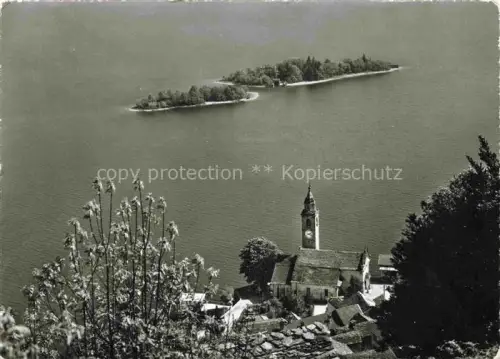 AK / Ansichtskarte Ronco Ascona Locarno Lago Maggiore TI Lago-Maggiore Inseln Kirchturm Dorf See Vogelperspektive Isole