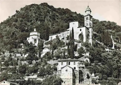 AK / Ansichtskarte Morcote Lago di Lugano TI Kirchturm Kirche Zypressen Berghang Kapelle Dorf Treppen