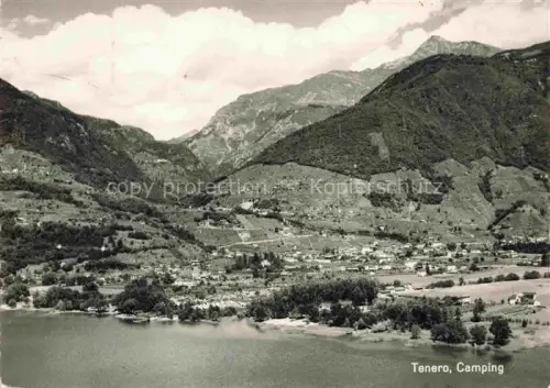 AK / Ansichtskarte Tenero Locarno Lago Maggiore TI Camping Lago-Maggiore Talansicht Berge Ortschaft Flussufer Weinberge