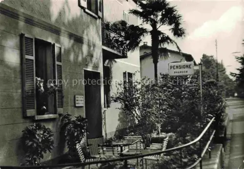 AK / Ansichtskarte Melide Lago di Lugano TI Pension-Brander Terrasse Palme Pension Garten Strasse