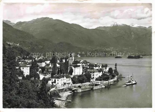 AK / Ansichtskarte Brissago Lago Maggiore TI Lago-Maggiore See Kirche Dampfschiff Berge Ortschaft Halbinsel Insel