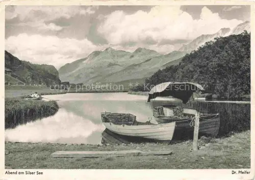 AK / Ansichtskarte Silser-See Silsersee Maloja GR Silser-See Abendstimmung Boote Schilf Berge Engadin Spiegelung
