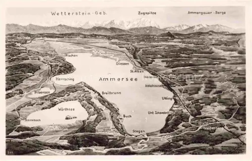 AK / Ansichtskarte Ammersee Bayern Ammersee Panoramakarte Zugspitze Wetterstein Herrsching Diessen Woerthsee Pilsensee