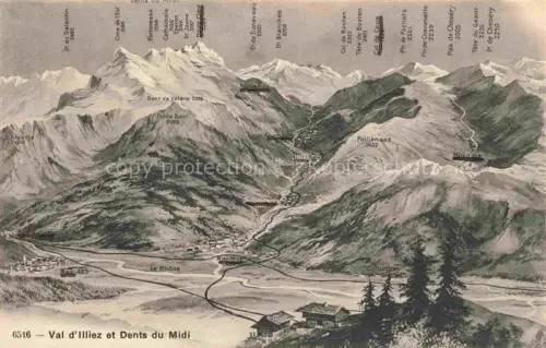 AK / Ansichtskarte Monthey VS Val-d Illiez Dents-du-Midi Rhône Panoramakarte Berggipfel Champéry Troistorrents Illiez Monthey Bergkarte